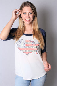 Women's 3/4th Sleeve USA Raglan Top