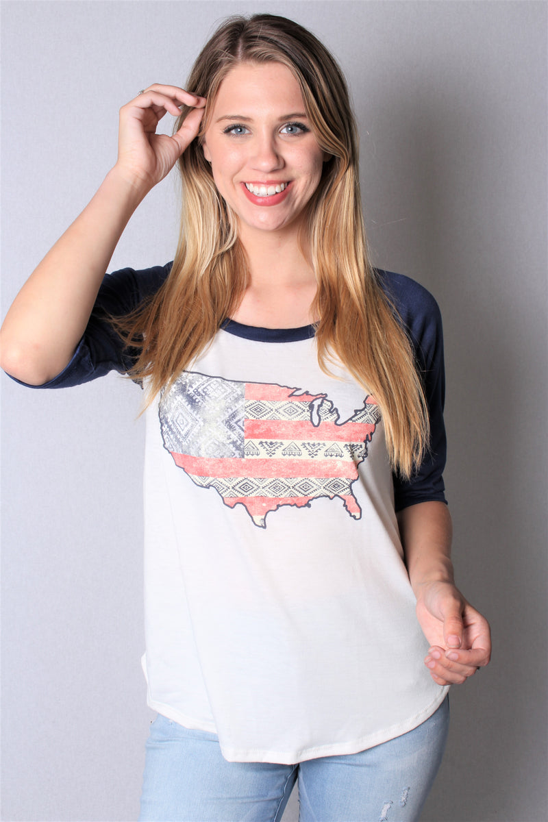 Women's 3/4th Sleeve USA Raglan Top