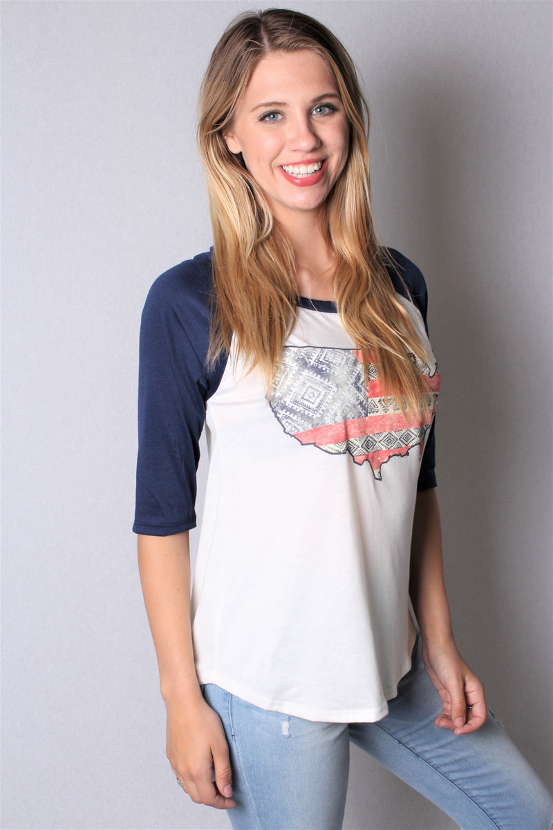 Women's 3/4th Sleeve USA Raglan Top