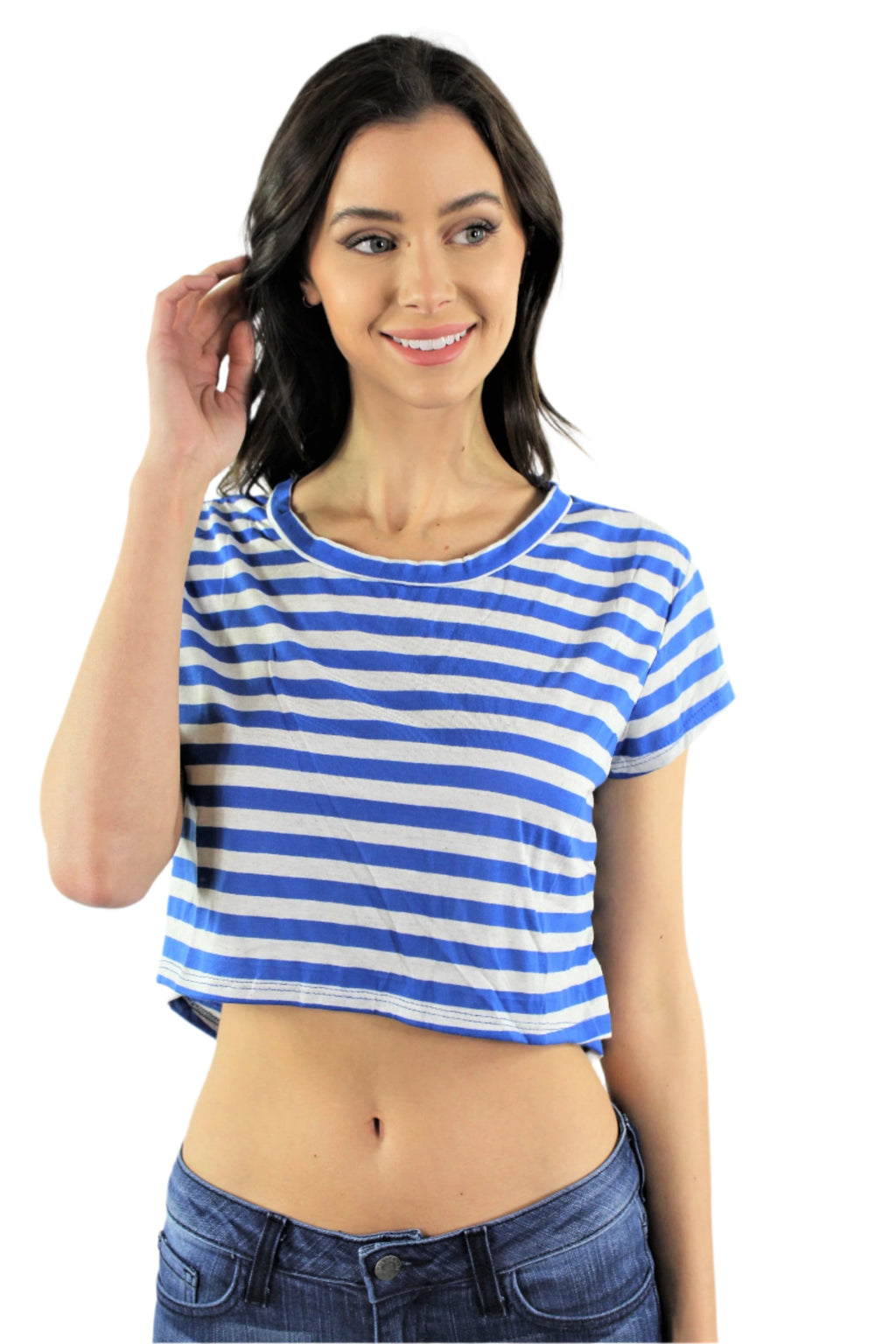 Women's Short Sleeve Stripes Crop Top