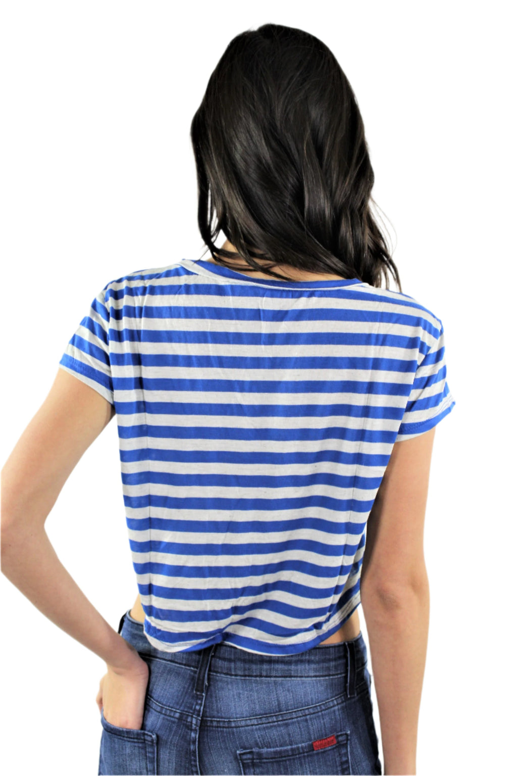 Women's Short Sleeve Stripes Crop Top