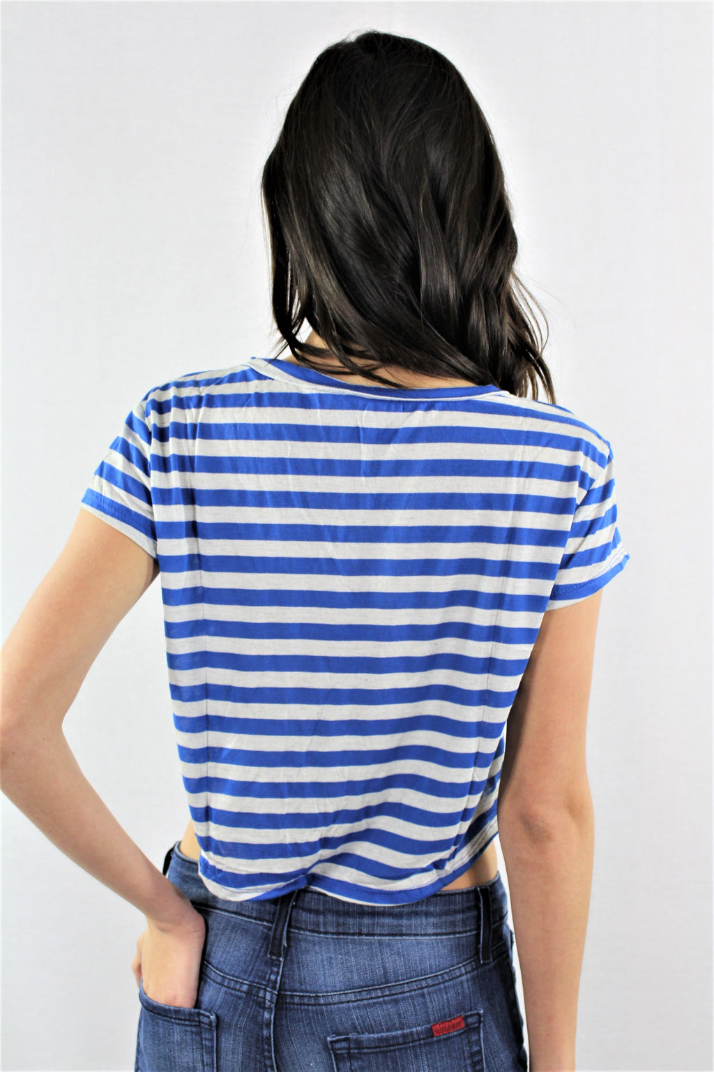 Women's Short Sleeve Stripes Crop Top