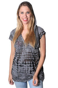Women's Short Sleeve V Neck Top with Hoodie