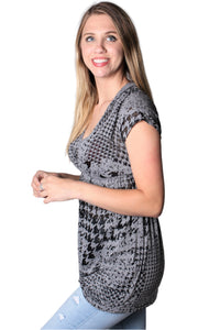 Women's Short Sleeve V Neck Top with Hoodie