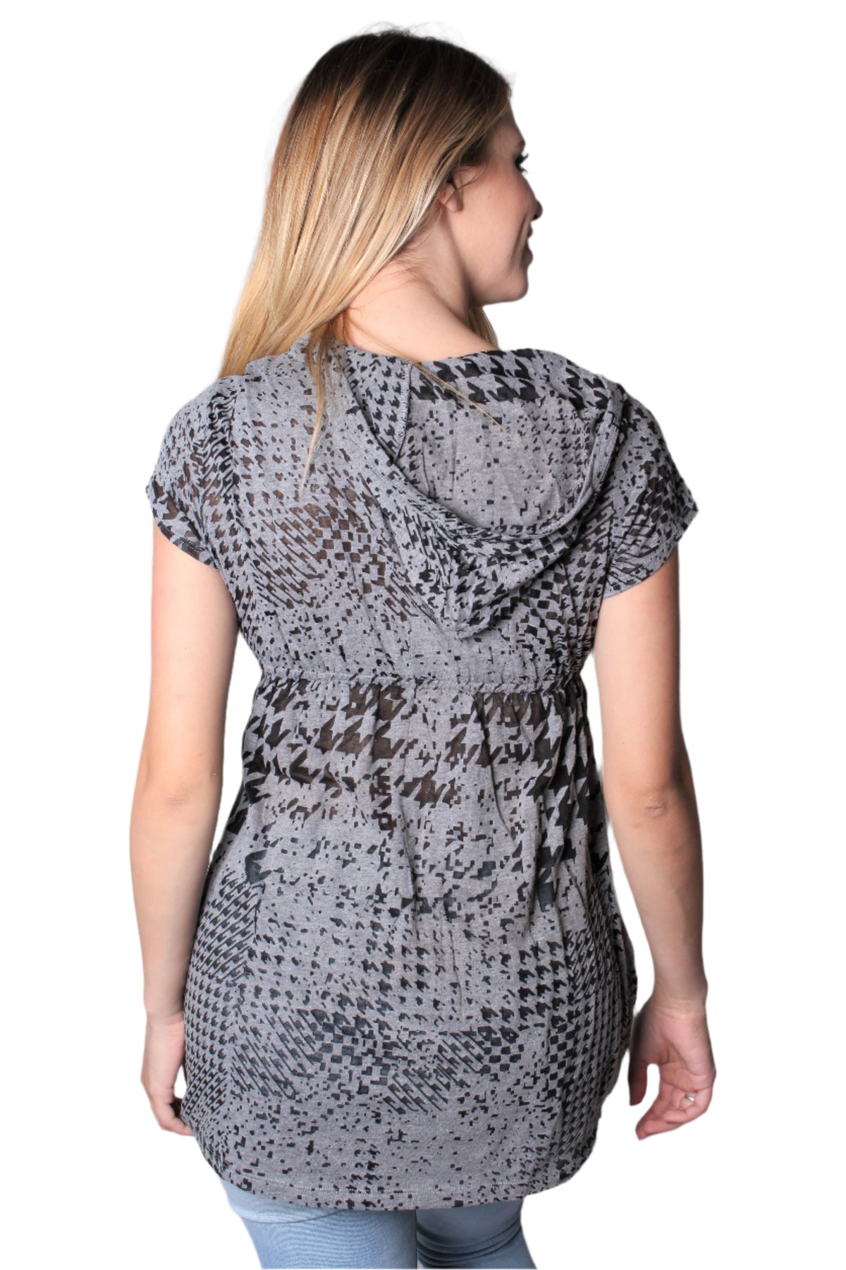 Women's Short Sleeve V Neck Top with Hoodie