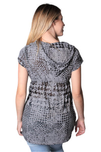 Women's Short Sleeve V Neck Top with Hoodie