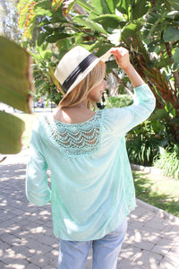 Women's Long Sleeve Crochet Top With Tassel Detail