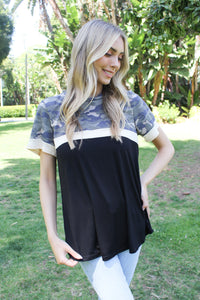 Women's Short Sleeves Camo Color Block Top
