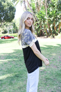 Women's Short Sleeves Camo Color Block Top