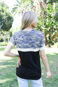 Women's Short Sleeves Camo Color Block Top
