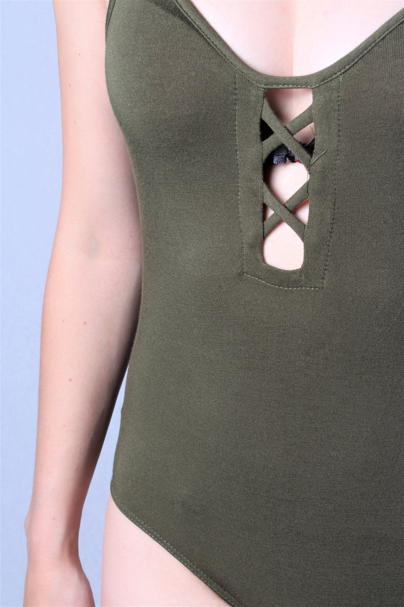 Women's Sleeveless Bodysuit with Criss Cross Design