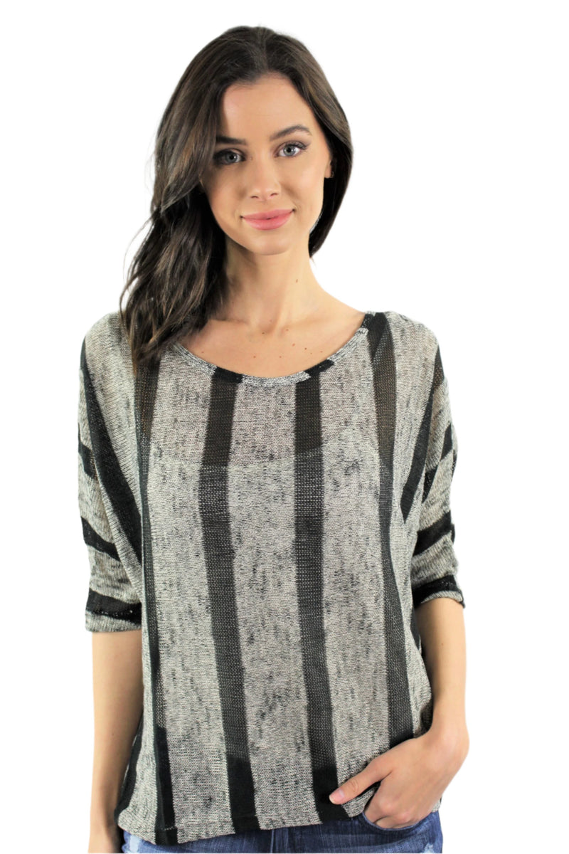 Women's Batwing Sleeve Stripe Sheer Top