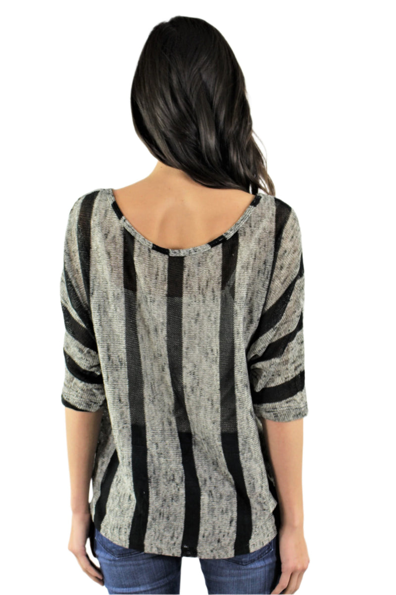 Women's Batwing Sleeve Stripe Sheer Top