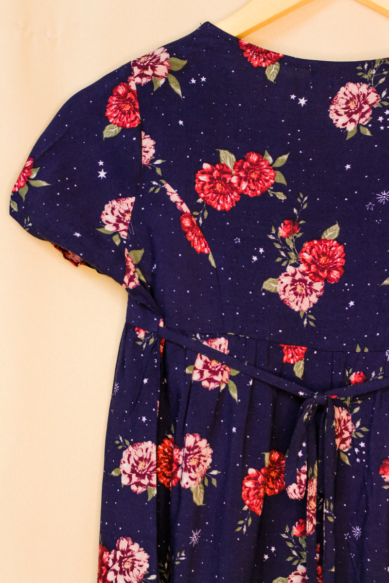 Girl's Short Sleeve Floral Print Tunic Dress
