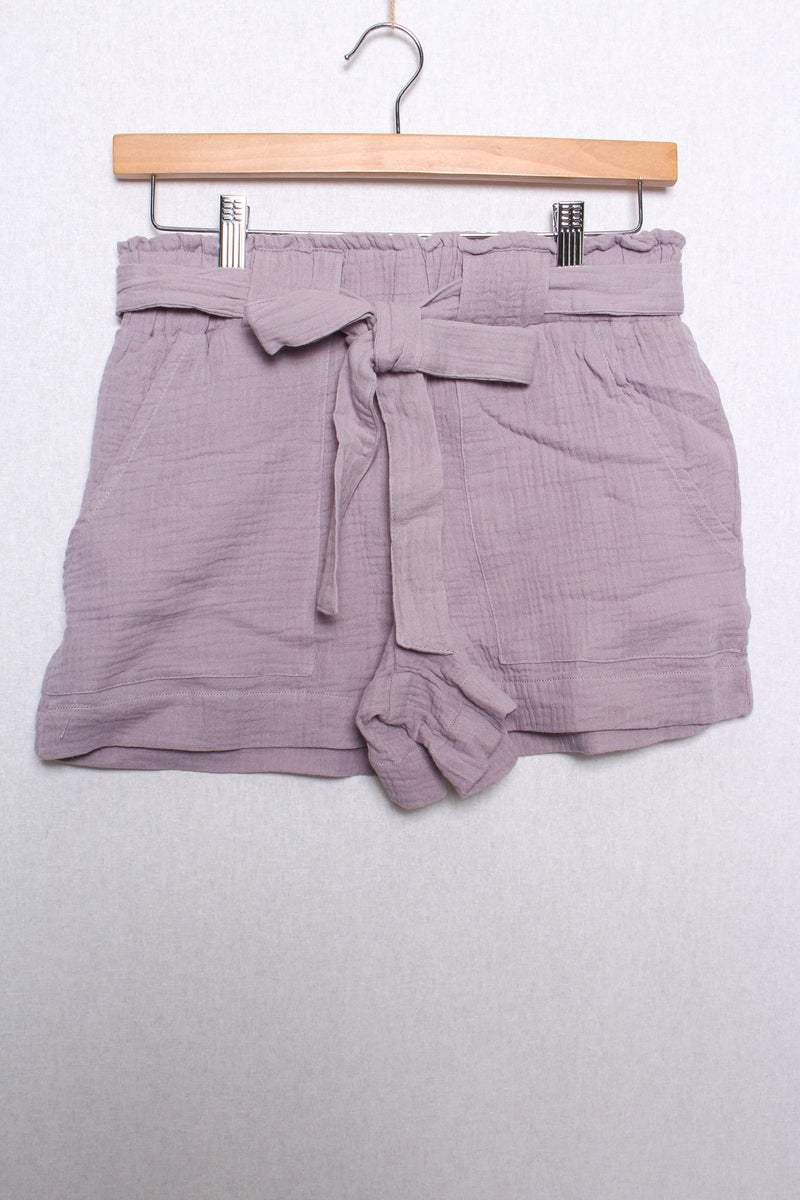 Women's Cozy Paperbag Front Pocket Tie Waist Cotton Shorts