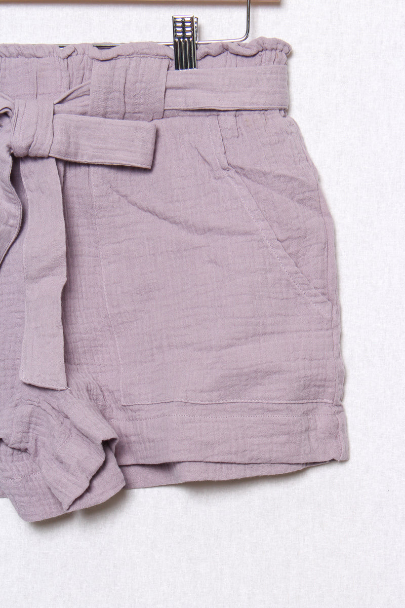 Women's Cozy Paperbag Front Pocket Tie Waist Cotton Shorts