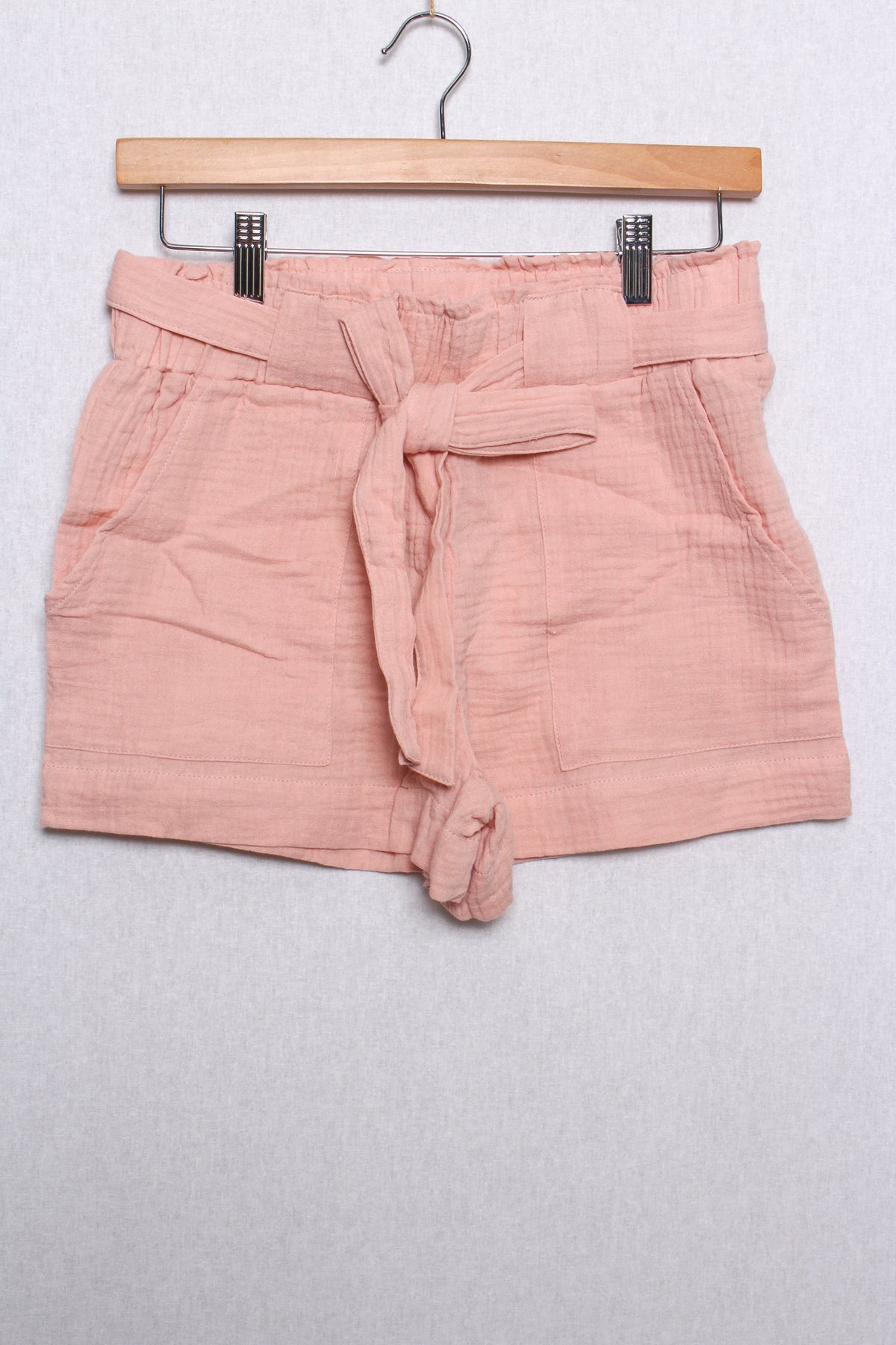 Women's Cozy Paperbag Front Pocket Tie Waist Cotton Shorts