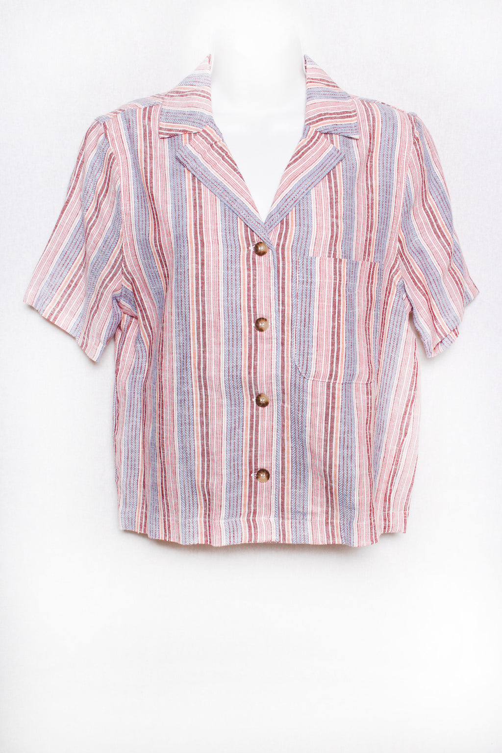 Women’s Short Sleeves Button Down Boxy Linen Top