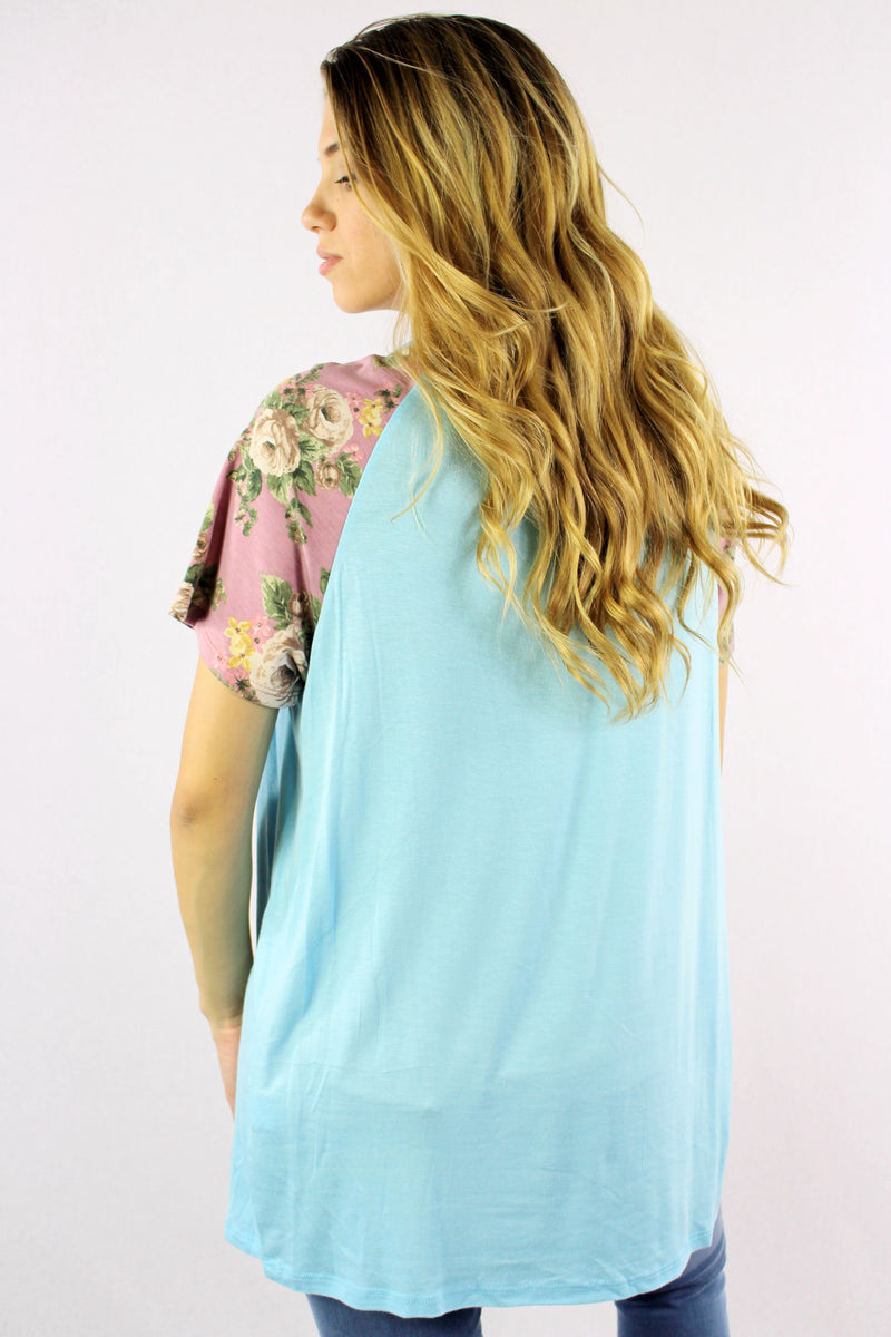 Women's Short Sleeve Top with Printed Sleeve