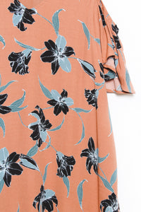 Women's Cold Shoulder Flowy V Neck Floral Dress