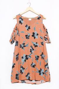 Women's Cold Shoulder Flowy V Neck Floral Dress
