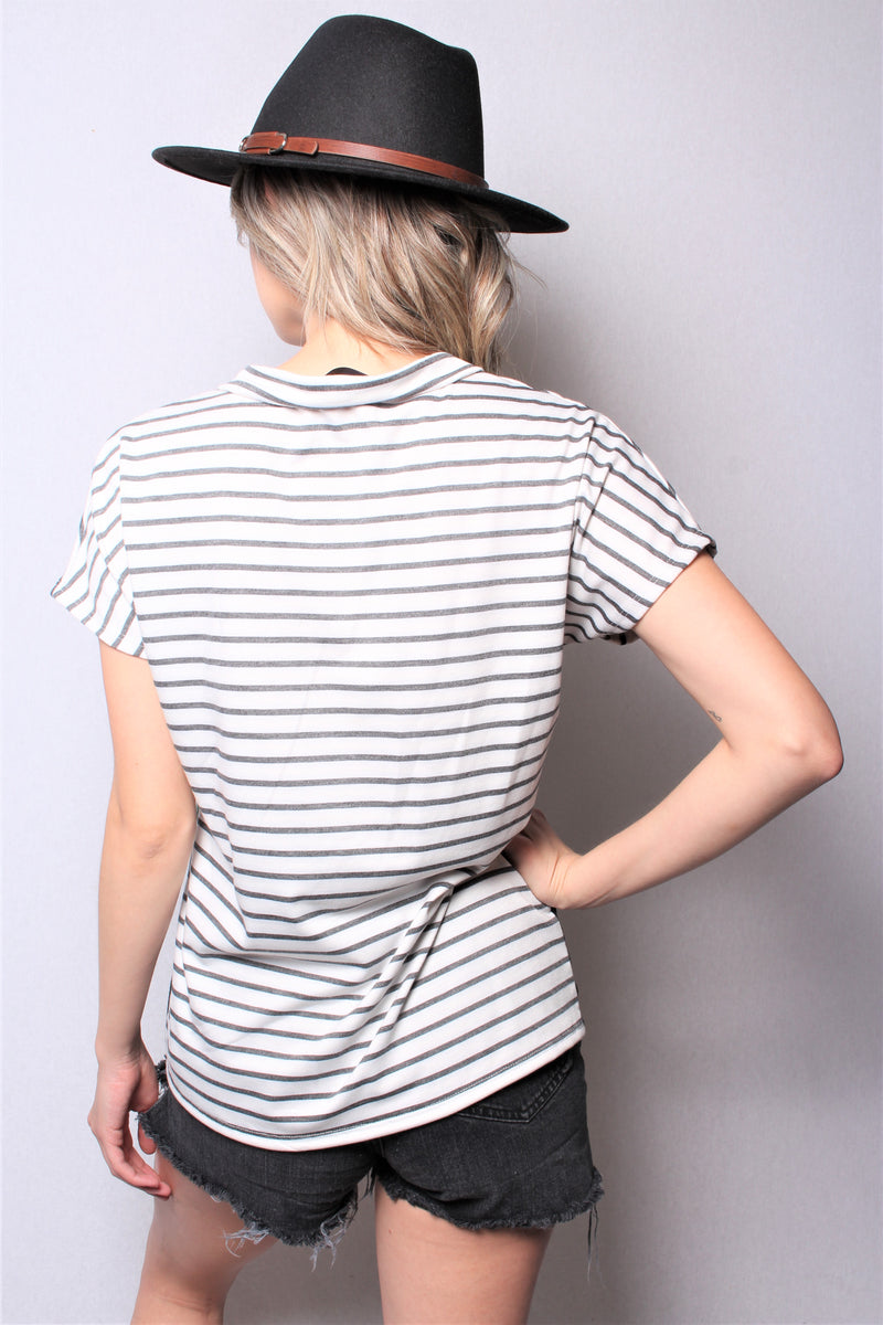 Women's Short Sleeve Zip Up Color Block Top