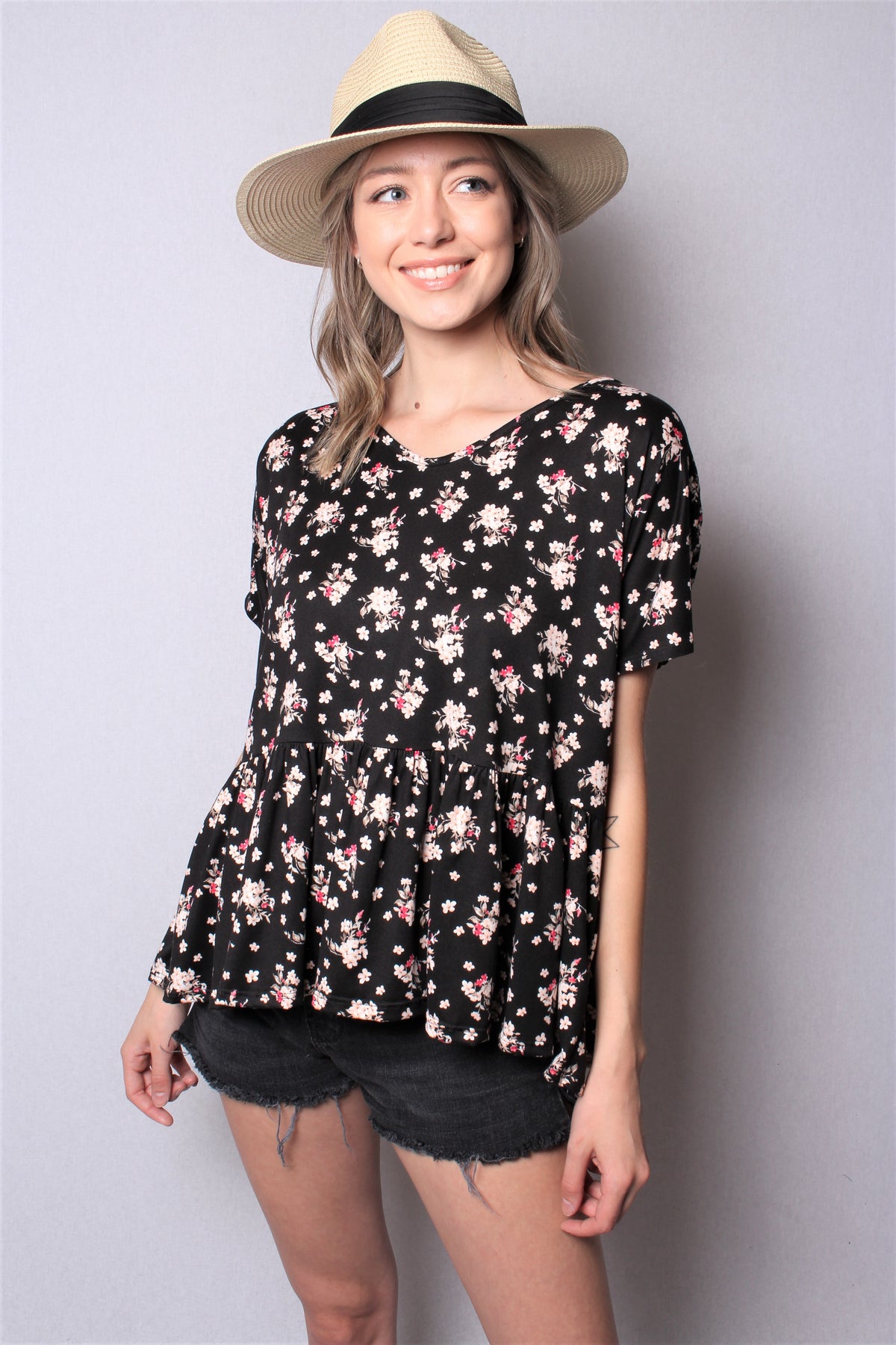 Women's Short Sleeve Printed Peplum Top