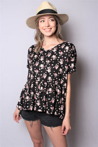 Women's Short Sleeve Printed Peplum Top