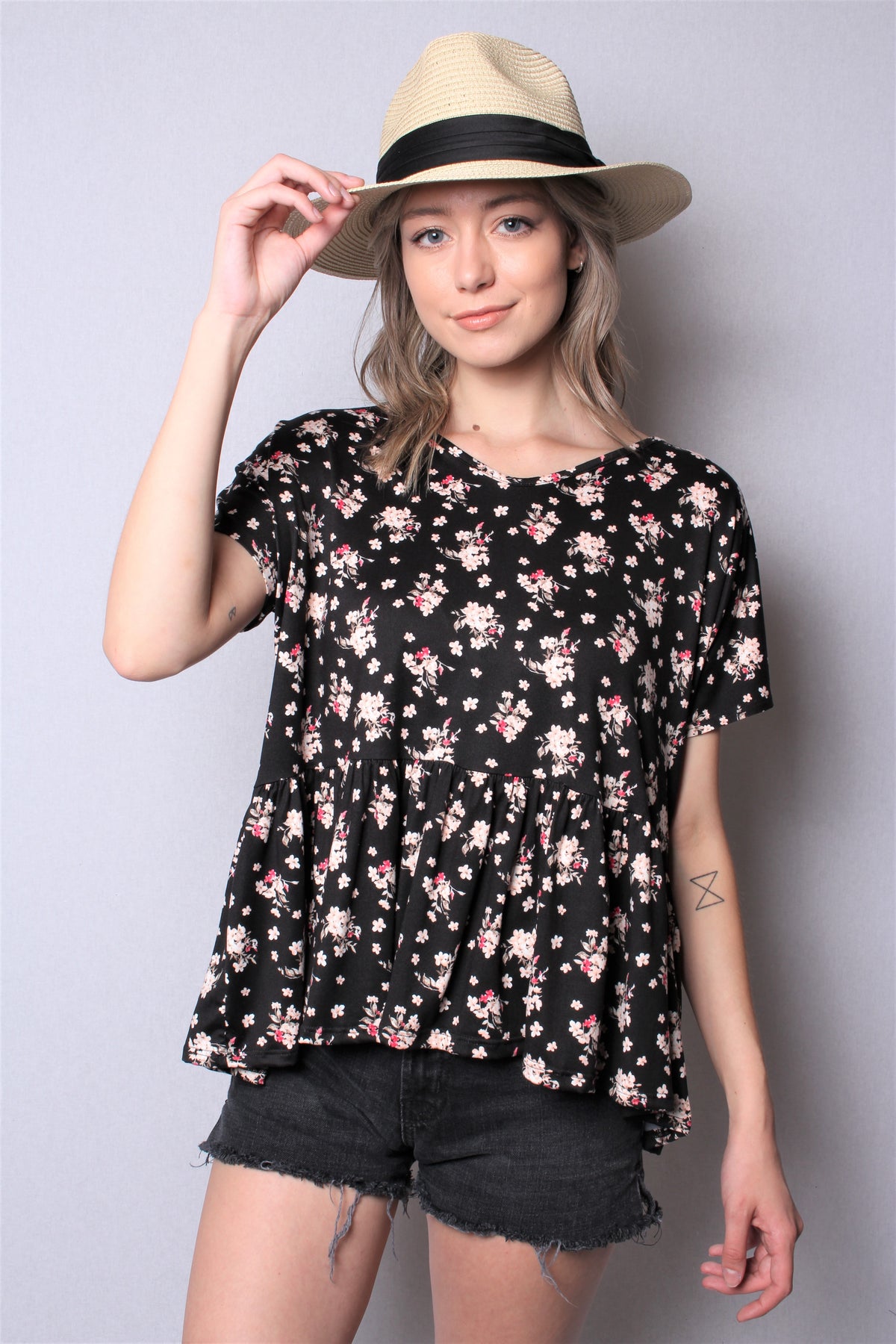 Women's Short Sleeve Printed Peplum Top