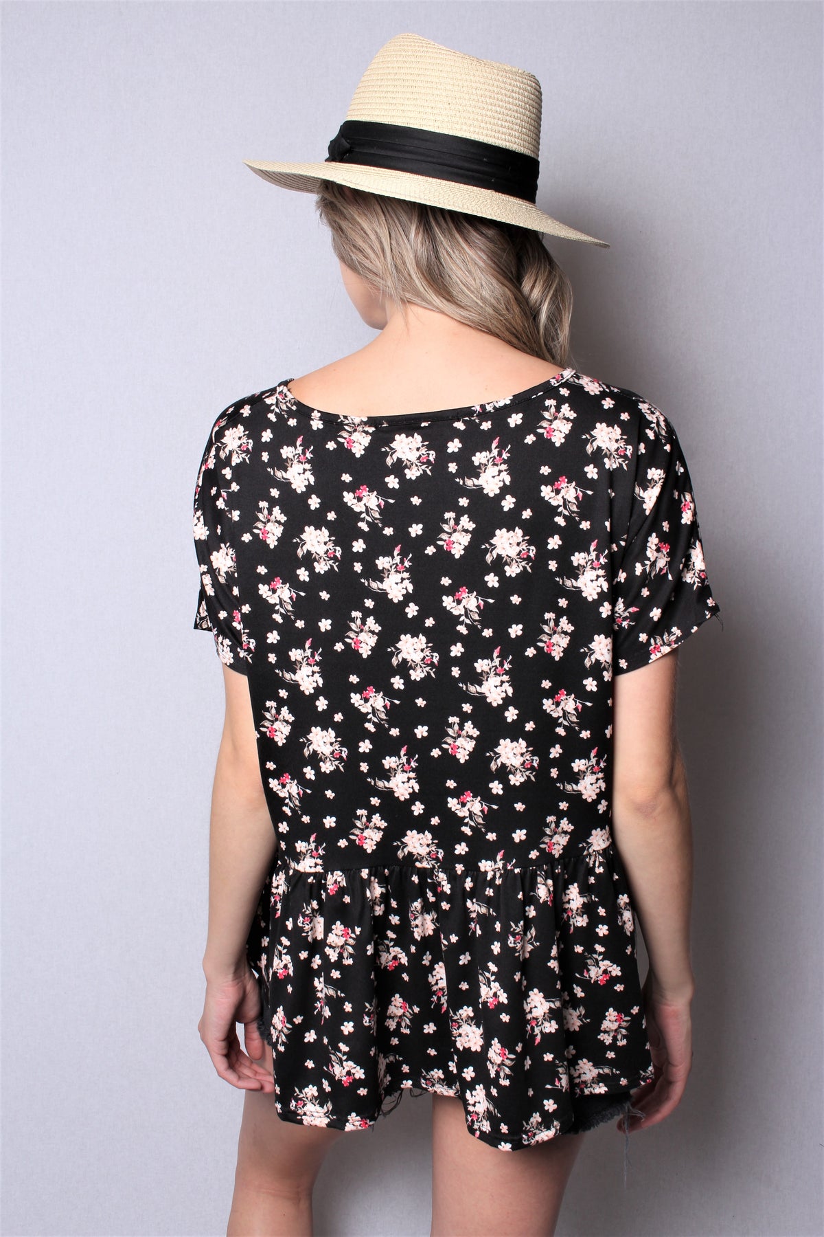 Women's Short Sleeve Printed Peplum Top