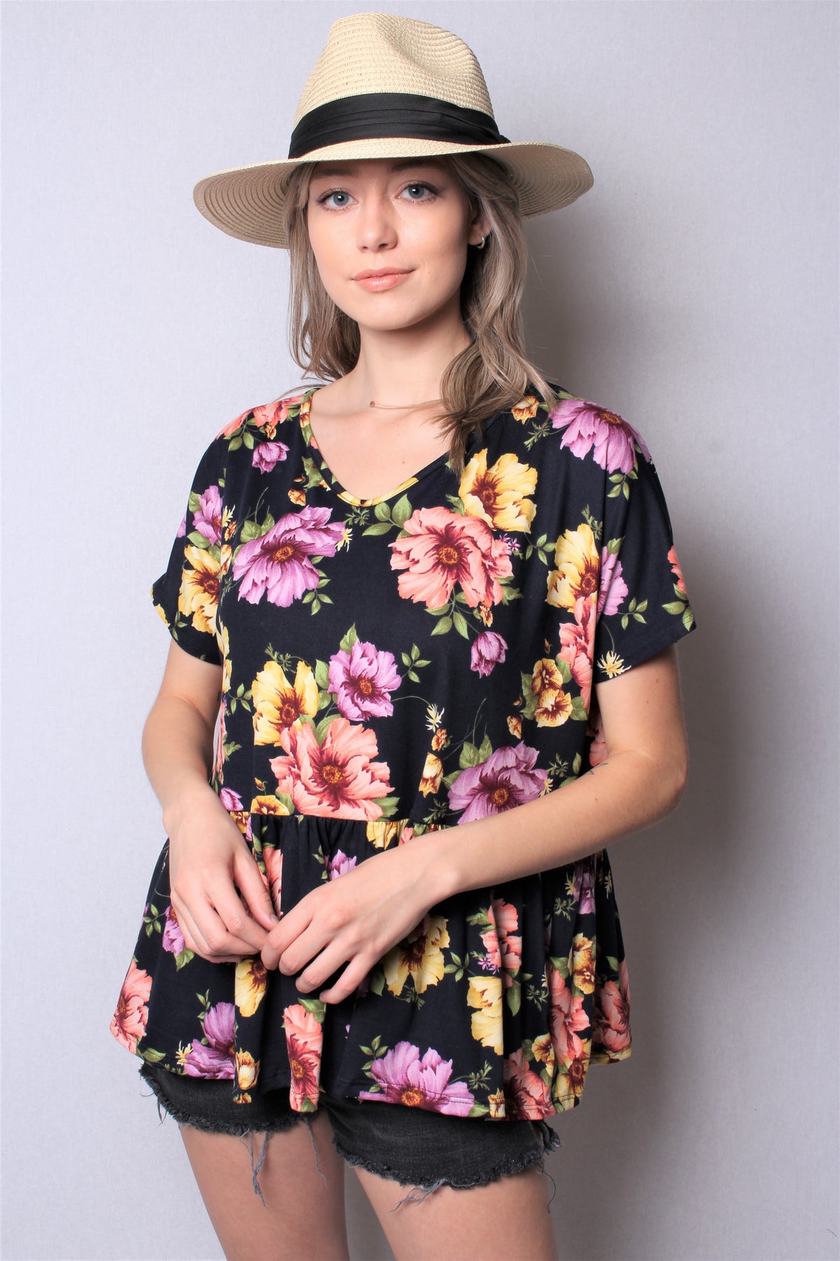 Women's Short Sleeve Printed Peplum Top