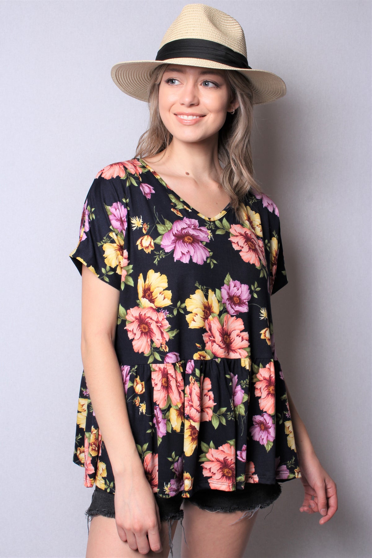 Women's Short Sleeve Printed Peplum Top