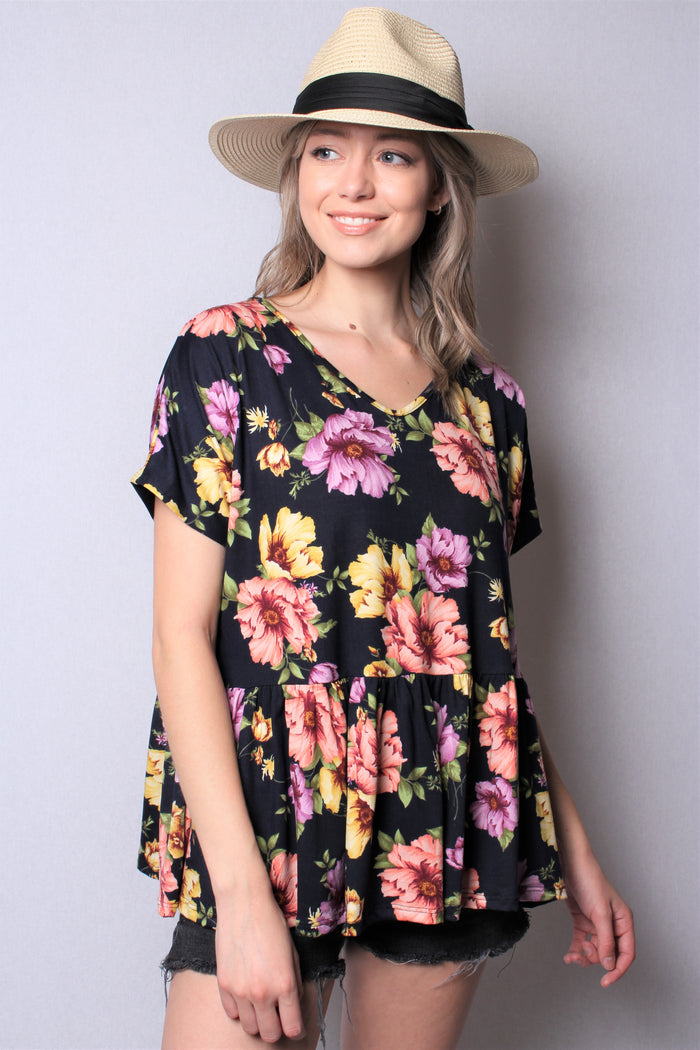 Women's Short Sleeve Printed Peplum Top