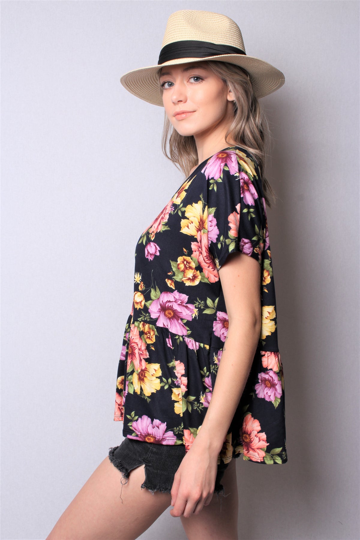 Women's Short Sleeve Printed Peplum Top
