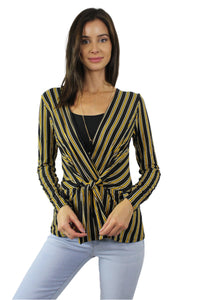 Women's Long Sleeve striped Top with v neckline and attached tank
