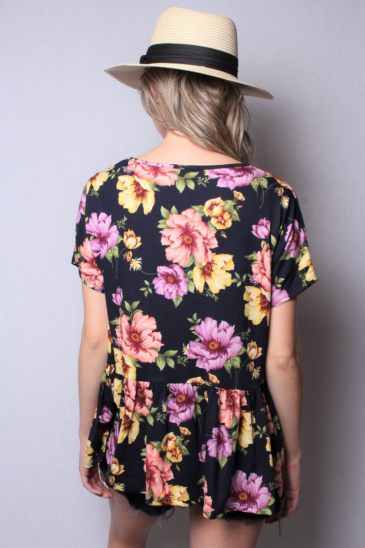 Women's Short Sleeve Printed Peplum Top