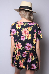 Women's Short Sleeve Printed Peplum Top