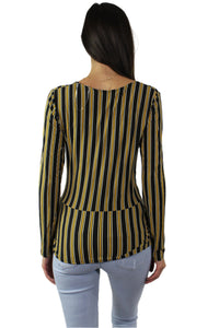 Women's Long Sleeve striped Top with v neckline and attached tank