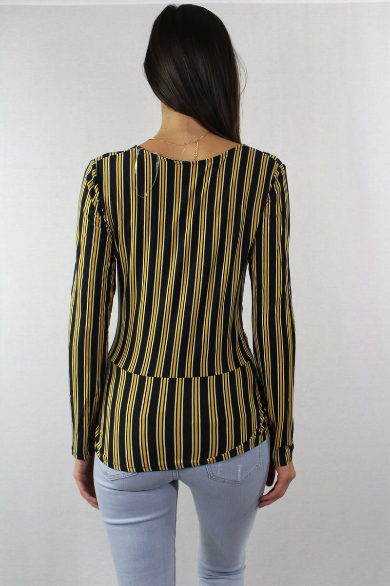 Women's Long Sleeve striped Top with v neckline and attached tank