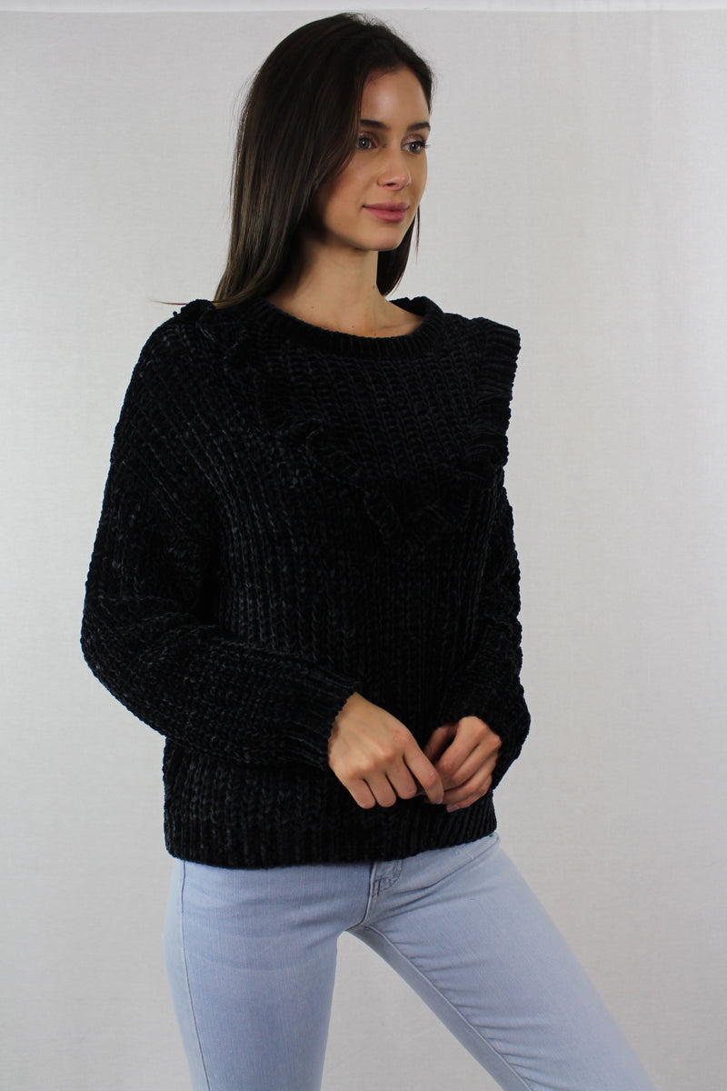 Women's Knitted Sweater With Ruffled Front