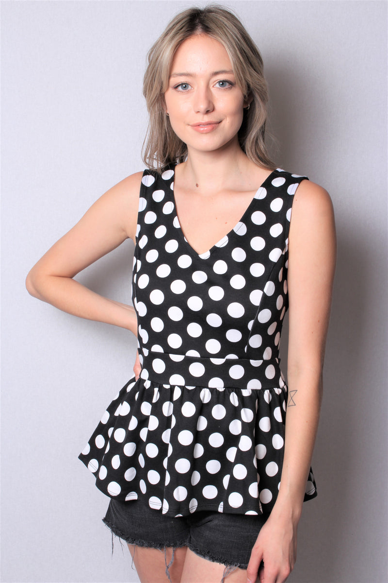 Women's Sleeveless Polka Dot Peplum Top