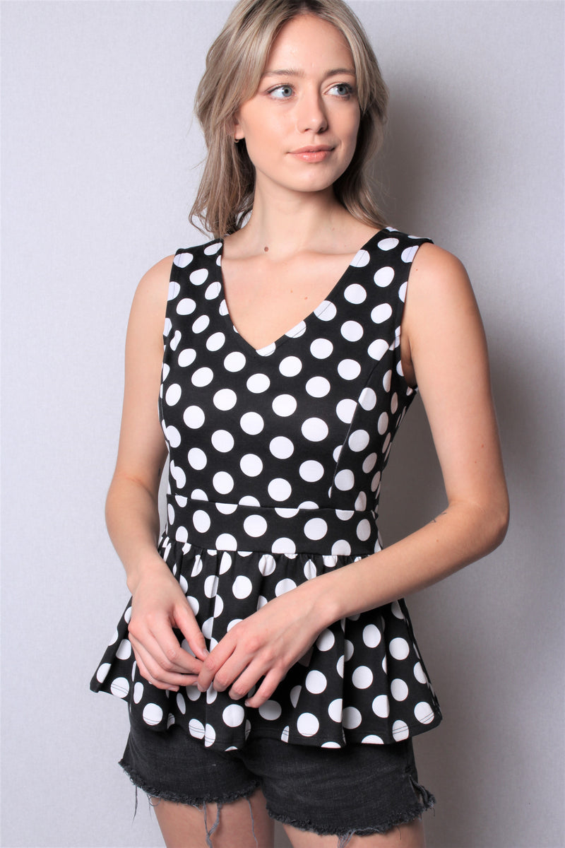 Women's Sleeveless Polka Dot Peplum Top