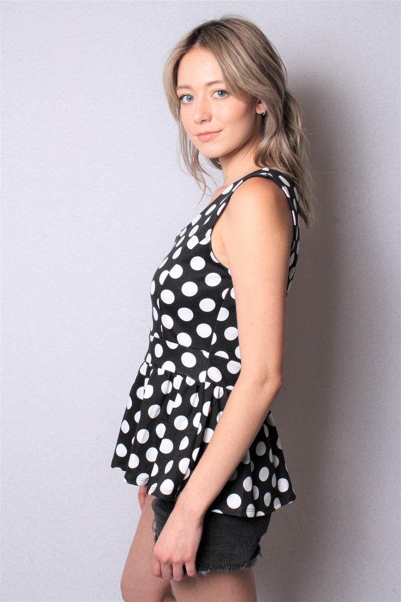 Women's Sleeveless Polka Dot Peplum Top