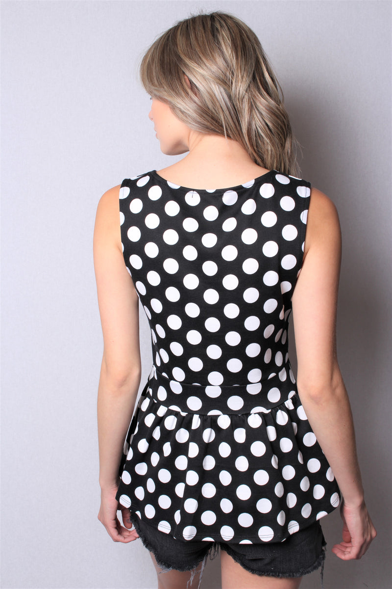 Women's Sleeveless Polka Dot Peplum Top