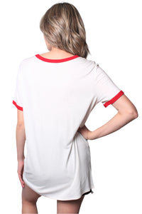 Women's Short Sleeve "Good Vibes Only" Print Top with Red Lining