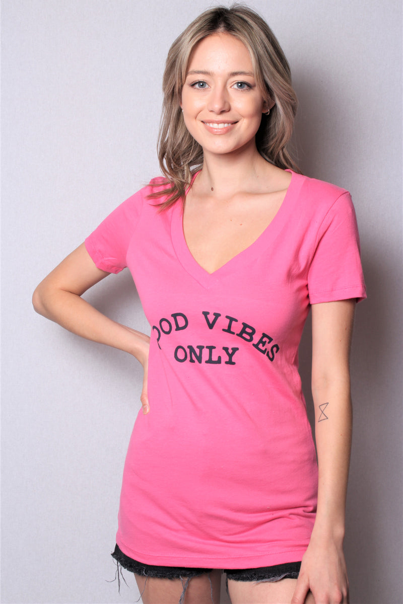 Women's Short Sleeve V Neck "Good Vibes Only" Top