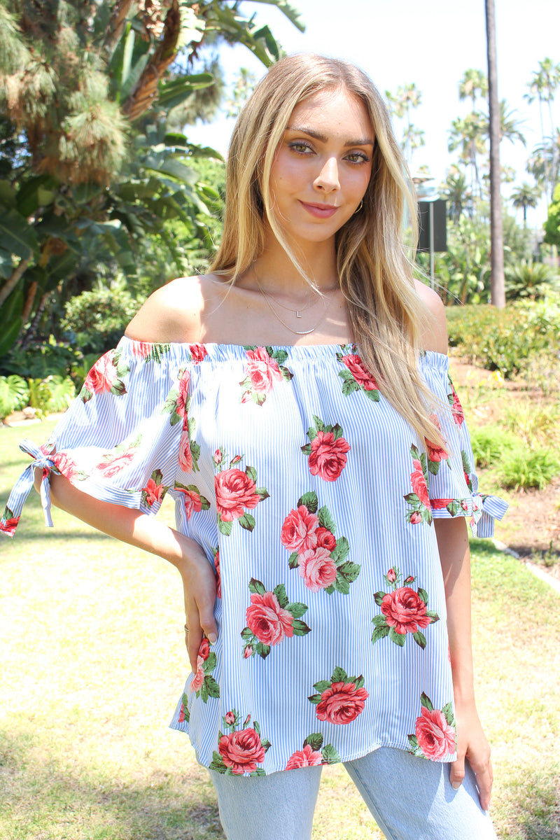 Women's Tie Off Shoulder Floral Top