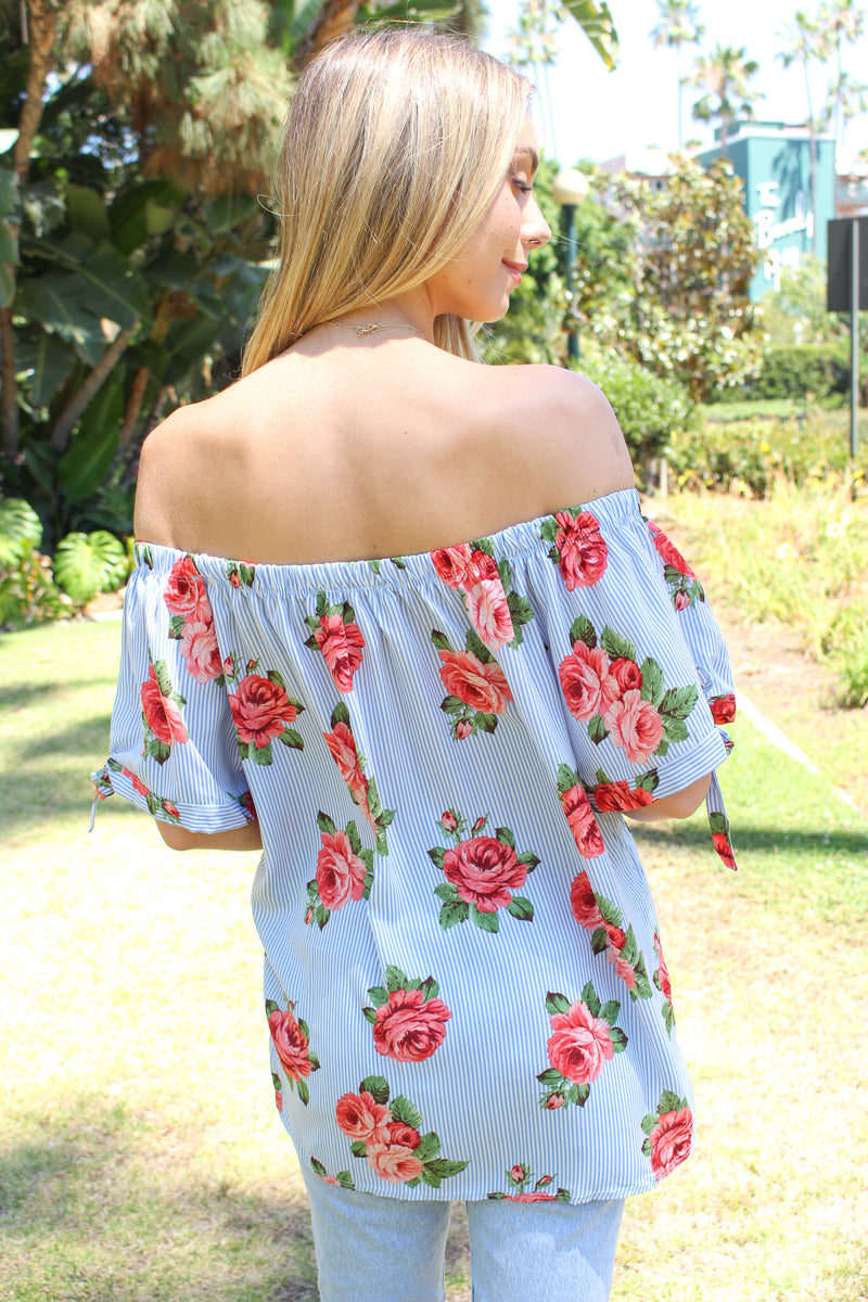 Women's Tie Off Shoulder Floral Top