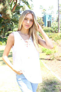 Women's Lace Up V Neck Sleeveless Linen Top