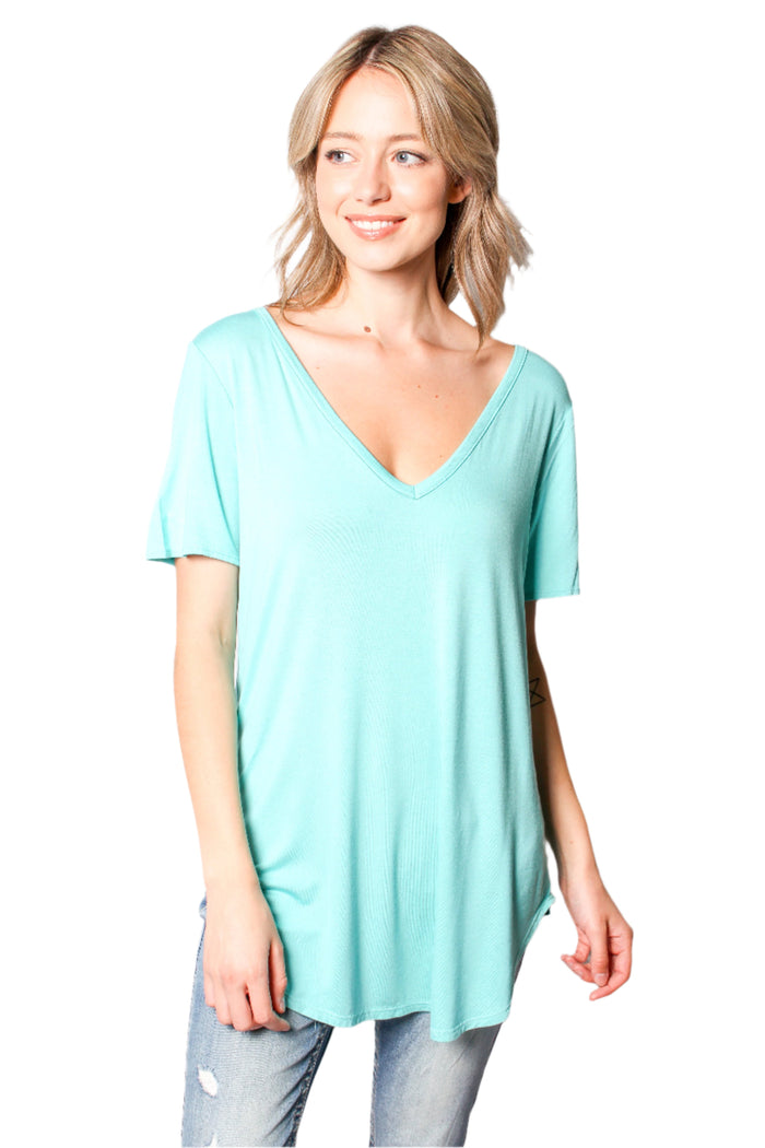 Women's Short Sleeve V Neck Basic Top